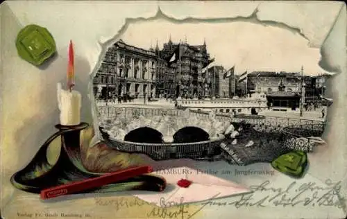 Präge Passepartout Ak Hamburg Mitte Neustadt, Am Jungfernstieg