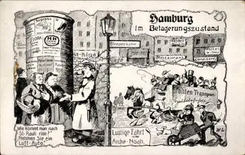 Ak Hamburg Mitte St. Pauli, Stadt im Belagerungszustand, Reeperbahn, Lustige Fahrt Arche-Noah