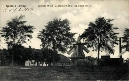 Ak Seefeld in Oldenburg Stadland, Eymers Windmühle, Dampfmühle, Dampfbäckerei