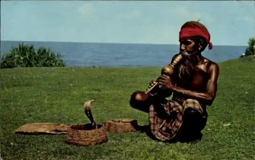Ak Ceylon Sri Lanka, Ein Schlangenbeschwörer in Ceylon