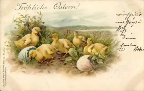 Ak Glückwunsch Ostern, Entenküken schlüpfen aus Eiern