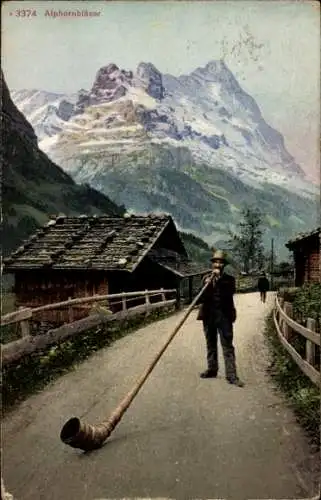 Ak Alphornbläser, Bergpanorama