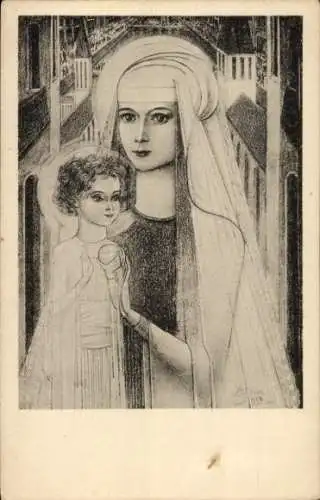 Ak Dresden Altfranken, Mutter mit Kind Bleistiftzeichnung, signiert J. Toorop