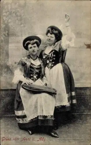 Ak Zitherspielerinnen Anni und Ady, Portrait
