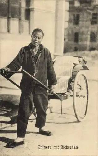 Ak Chinese mit Rickschah, Rikscha Fahrer