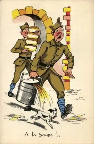 Künstler Ak A la Soupe, Soldaten, Humor