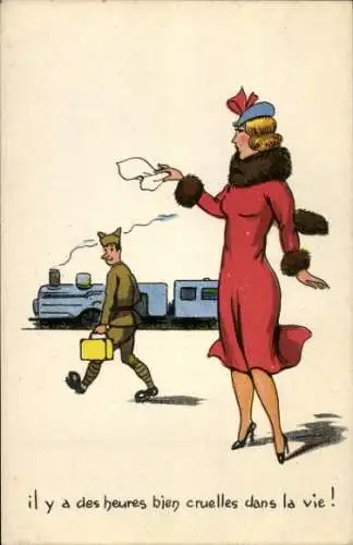 Künstler Ak Es gibt sehr grausame Stunden im Leben, Soldat, Abschied