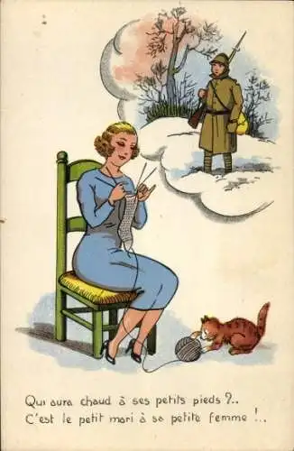 Ak Frau träumt von ihrem Geliebten, Soldatenliebe