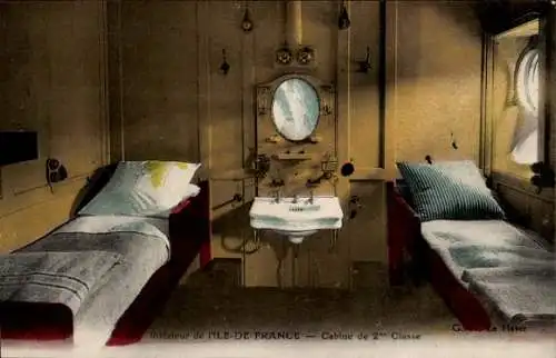 Ak Passagierschiff Ile de France, Kabine, CGT, French Line