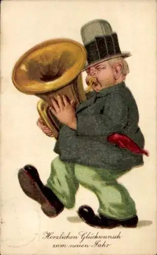 Ak Glückwunsch zum neuen Jahr, Tuba Spieler