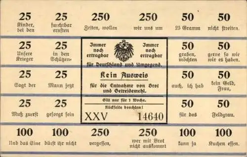 Ak Kein Ausweis, Immer noch ertragbar, Essensmarken, I. WK