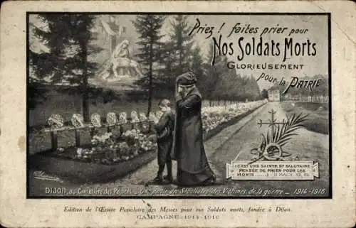 CPA Priez, faites prier pour Nos Soldats Morts, Dijon, au Cimetière