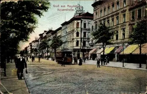 Ak Magdeburg an der Elbe, Kaiserstraße, Straßenbahn