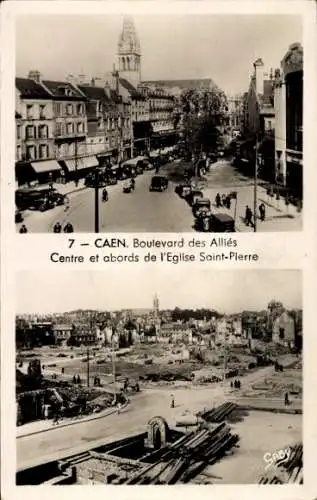 Ak Caen Calvados, Boulevard des Alliés, Centre et abords de l'Église Saint Pierre