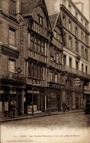 Ak Caen Calvados, Les Vieilles Maisons en bois de la Rue St Pierre
