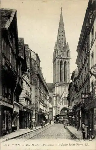 Ak Caen Calvados, Rue Montoir, Poissonnerie, L'Eglise Saint-Pierre