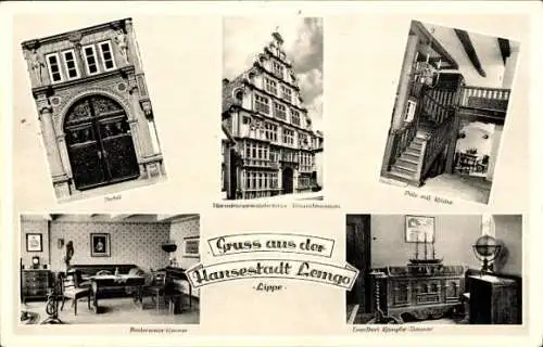 Ak Lemgo in Lippe, Hexenbürgermeisterhaus, Heimatmuseum, Portal, Diele, Küche, Biedermeierzimmer