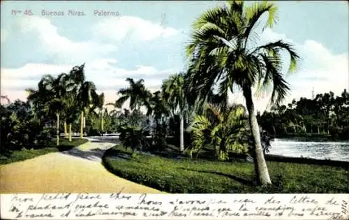 Ak Buenos Aires Argentinien, Parklandschaft, Palmen, Weg, Wasserlauf, Postkartenmotiv