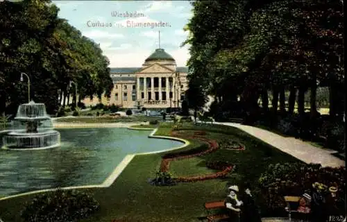 Ak Wiesbaden in Hessen, Kurhaus mit Blumengarten
