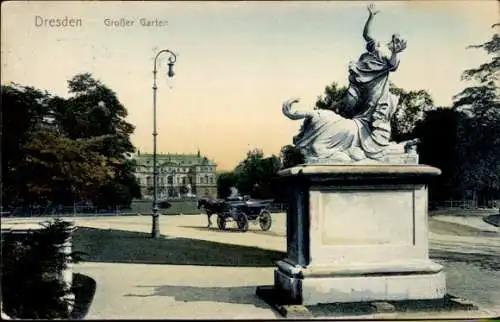 Ak Dresden Altstadt, Großer Garten, Statue, Plastik