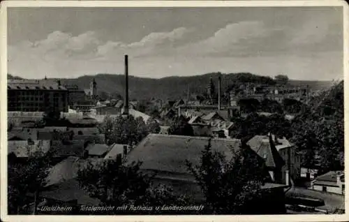 Ak Waldheim in Mittelsachsen, Totalansicht, Rathaus, Landesanstalt