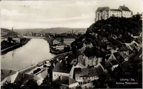 Ak Leisnig in Sachsen, Schloss Mildenstein, Mulde,  historische Architektur, Flussansicht