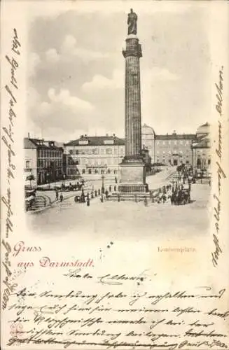 Ak Darmstadt in Hessen, Louisenplatz, Denkmal, historische Architektur, Menschen, Stadtansicht