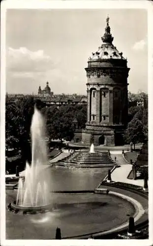 Ak Mannheim in Baden, Wasserturm, Friedrichsplatz, Springbrunnen