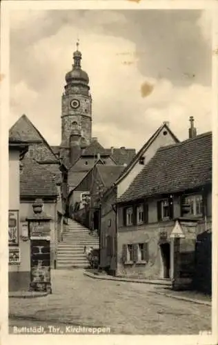 Ak Buttstädt in Thüringen, Blick auf die Kirchtreppen, Kirchturm