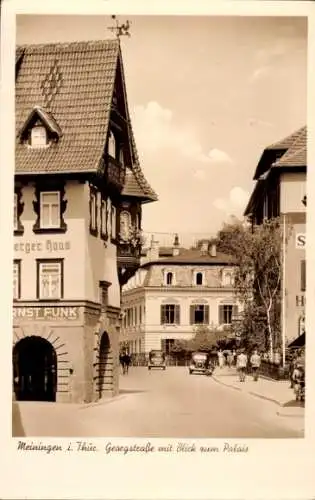 Ak Meiningen in Südthüringen, Georgstraße, Blick zum Palais, Geschäft