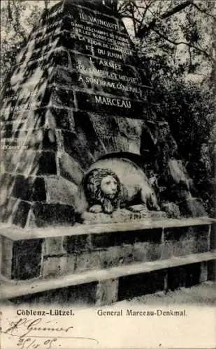 Ak Lützel Koblenz am Rhein, General Marceau Denkmal