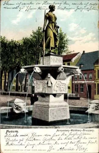 Ak Husum in Nordfriesland, Asmussen-Woldsen-Brunnen