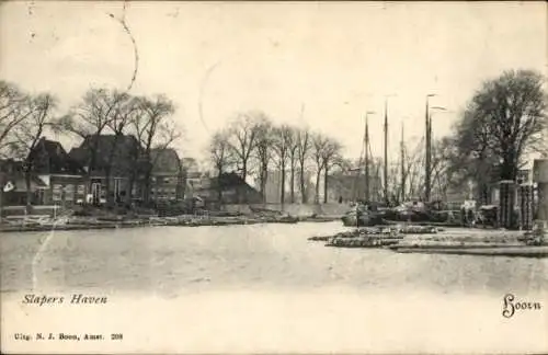 Ak Hoorn Nordholland Niederlande, Slapers Haven, Hafenansicht, Schiffe, Bäume, Häuser