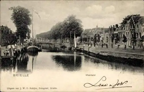 Ak Brielle Südholland, BRIELLE, Fotografie von J. W. D. Robijns, Kanalansicht, Bäume, Häuser