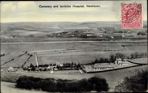 Ak Newhaven East Sussex England, Friedhof, Isolationskrankenhaus, Landschaft, eine Penny Brief...