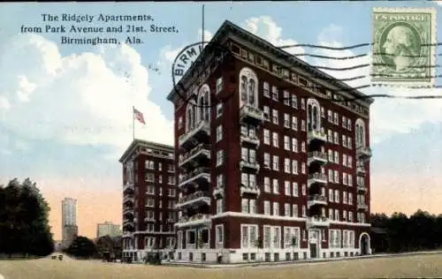 Ak Birmingham Alabama USA, Die Ridgely Apartments, Park Avenue, US Post Stempel, historische A...