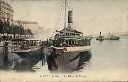 Ak Genf Stadt Schweiz, Dampfboot, Hafenansicht, Menschen auf dem Schiff