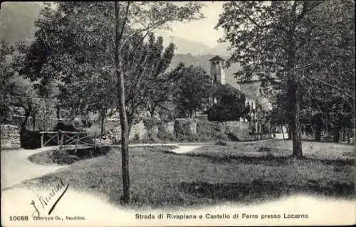 Ak Locarno Kanton Tessin Schweiz, Strada di Rivapiana, Castello di Ferro, Landschaftsaufnahme,...