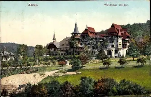 Ak Dolder Zürich Stadt Schweiz, Waldhaus Dolder, Gebäude mit Türmen und roten Dächern, hügelig...