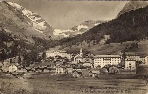 Ak Leukerbad Loeche les Bains Kanton Wallis, Gesamtansicht, glacier de la Dala