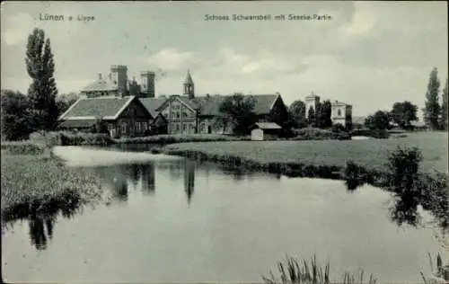 Ak Lünen in Nordrhein Westfalen, Schloss Schwansbell mit Seseke Partie