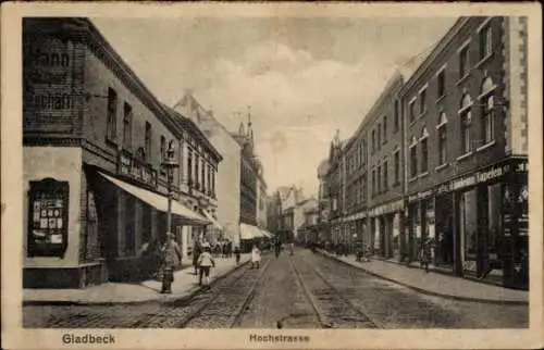 Ak Gladbeck im Ruhrgebiet Westfalen, Hochstraße,  Straßenansicht, Gebäude, Leute