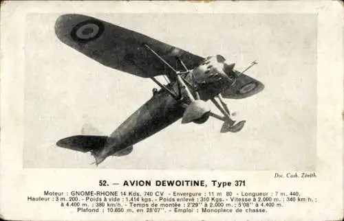 Ak Französisches Militärflugzeug Dewotine, Type 371