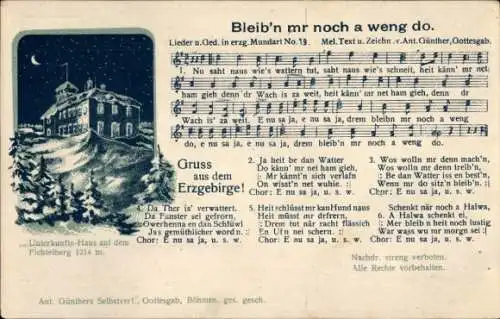 Lied Ak Bleib'n mr noch a weng do, Anton Günther, Nr. 19, Unterkunftshaus auf dem Fichtelberg