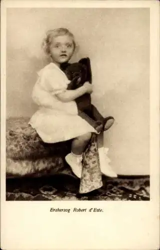 Ak Erzherzog Robert d'Este, Sitzportrait mit einem Teddybären