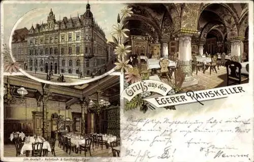 Litho Cheb Eger Region Karlsbad, Ratskeller, Außenansicht, Innenansichten