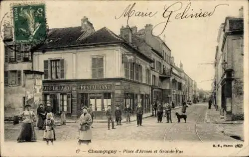 Ak Champigny sur Marne Val de Marne, Platz d'Armes, Gebäude, Straßenansicht, Gasthaus