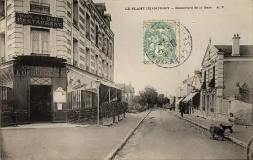 Ak Champigny sur Marne Val de Marne, Cafe de la Gare, Restaurant, Boulevard de la Gare, Pflanzen,