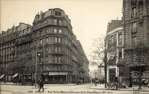 Ak Paris XI, Rue Saint-Maur, Avenue de la République, Stadtansicht, historische Gebäude