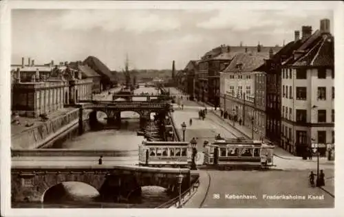 Ak Kopenhagen Dänemark, Frederiksholms Kanal, Straßenbahn, Brücken